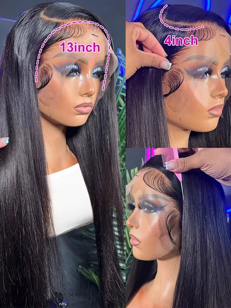 40 46 Inch 13x4 13x6 HD Transparent Bone Straight Lace Front Wigs 200 Density Brazilian Human Hair Wigs For Women