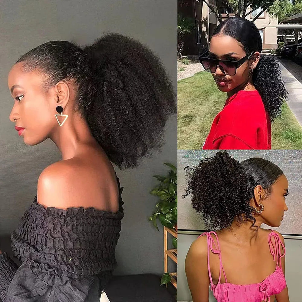 Maxine Afro Kinky Curly Drawstring Ponytail Hair Extensions Indian 100% Remy Human Hair Afro Curly Clip in Human Hair Extensions
