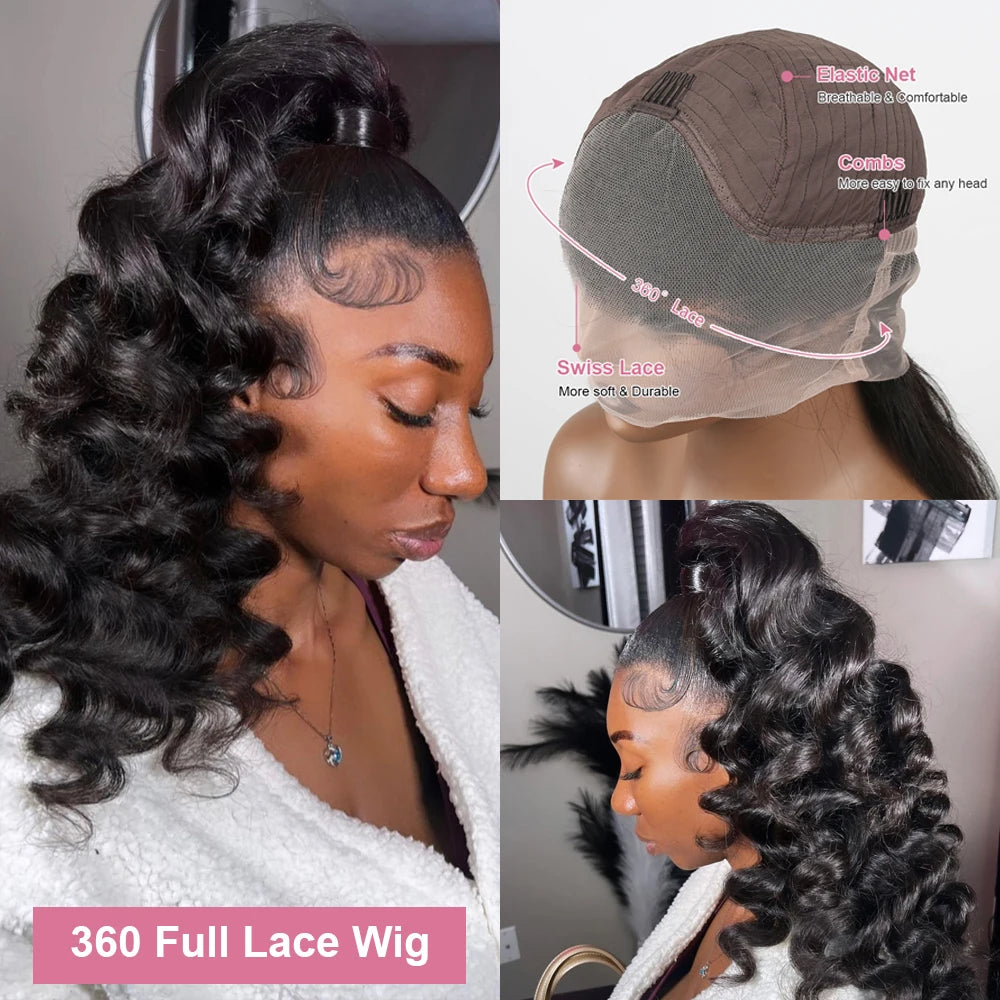 Loose Deep Wave 13x6 HD Lace Frontal Wig Human Hair Brazilian 40 Inch Curly Wigs 360 Full Lace Front Human Hair Wig Pre Plucked