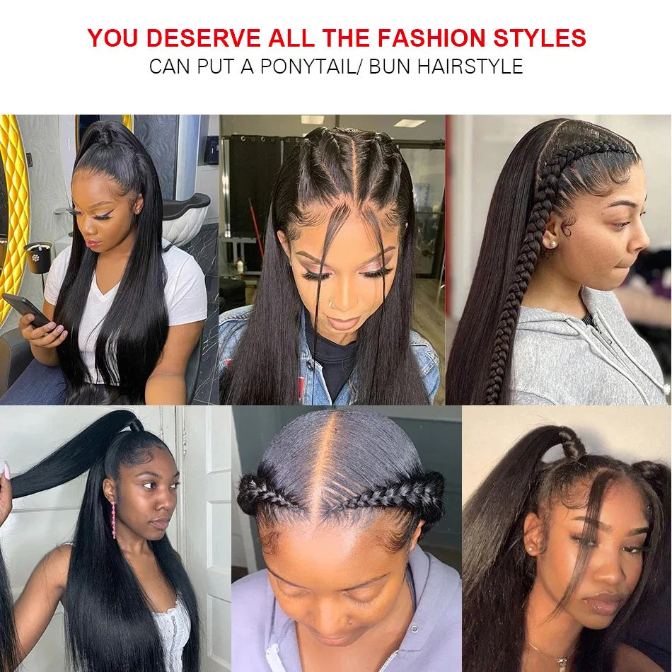 250 Density Straight 13x6 HD Black Lace Frontal Wigs 5x5 Glueless 30 40 Inch 13x4 Lace Front Human Hair Wig Bone Closure Wear Go