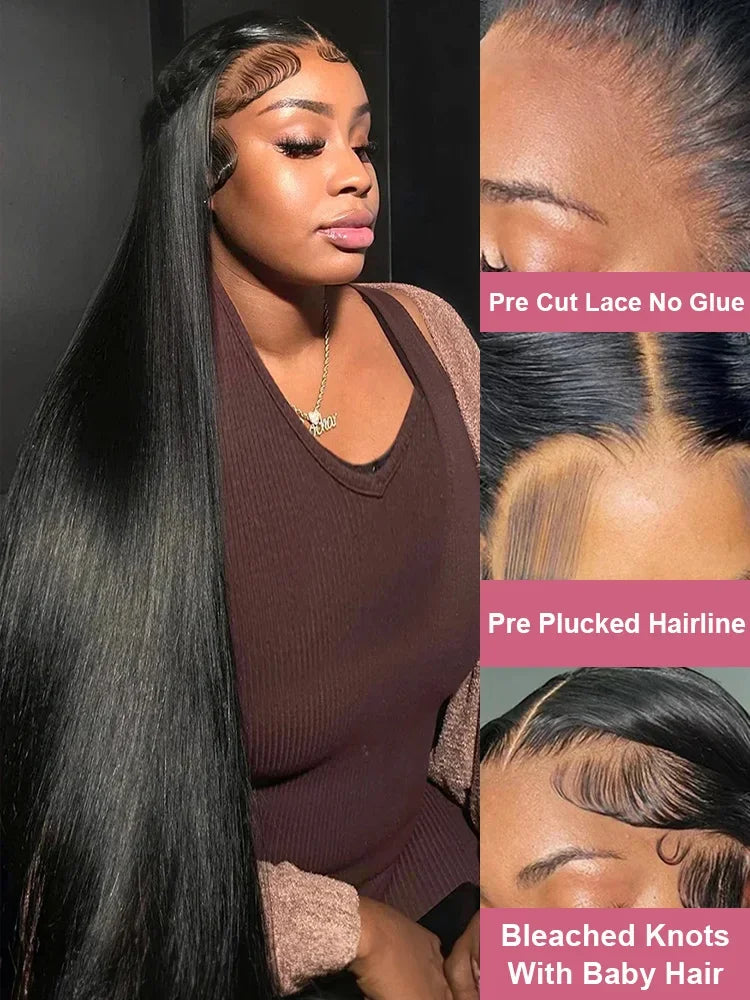40 46 Inch 13x4 13x6 HD Transparent Bone Straight Lace Front Wigs 200 Density Brazilian Human Hair Wigs For Women