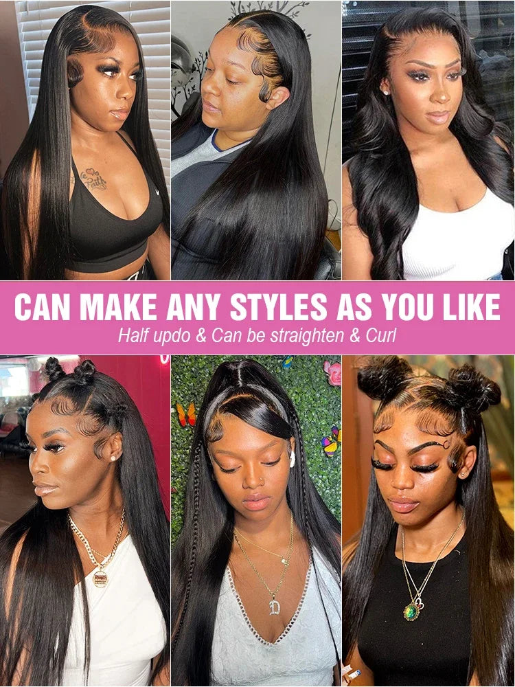 40 46 Inch 13x4 13x6 HD Transparent Bone Straight Lace Front Wigs 200 Density Brazilian Human Hair Wigs For Women