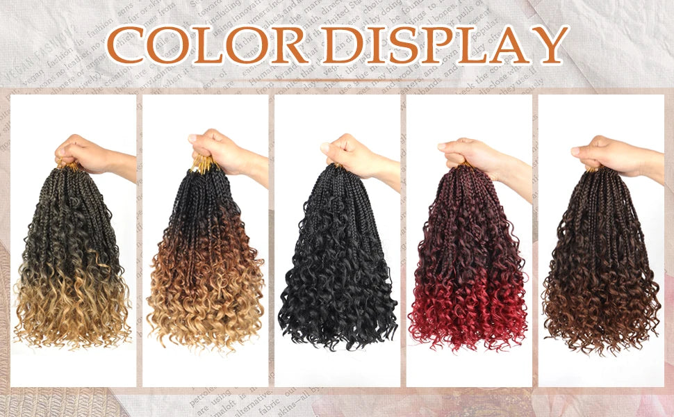 12 Inch Goddess Box Braids Crochet Hair Synthetic Bohemian Boho Crochet Box Braids With Curl Ends Box Braids Hair Extensions