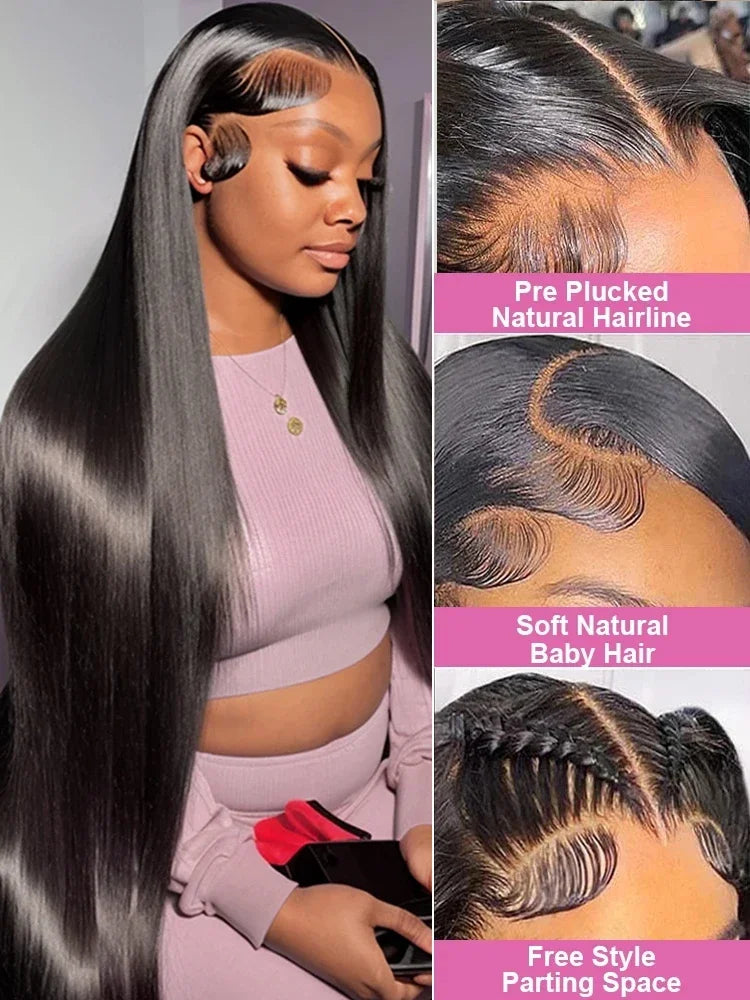 40 46 Inch 13x4 13x6 HD Transparent Bone Straight Lace Front Wigs 200 Density Brazilian Human Hair Wigs For Women