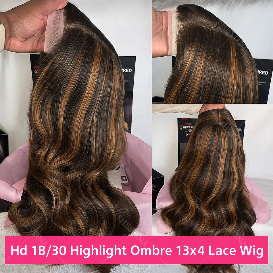 1B/30 Body Wave Highlight Wig Human Hair 13x4 Hd Lace Frontal Wigs Brazilian Preplucked Ombre Colored Wigs Human Hair For Women