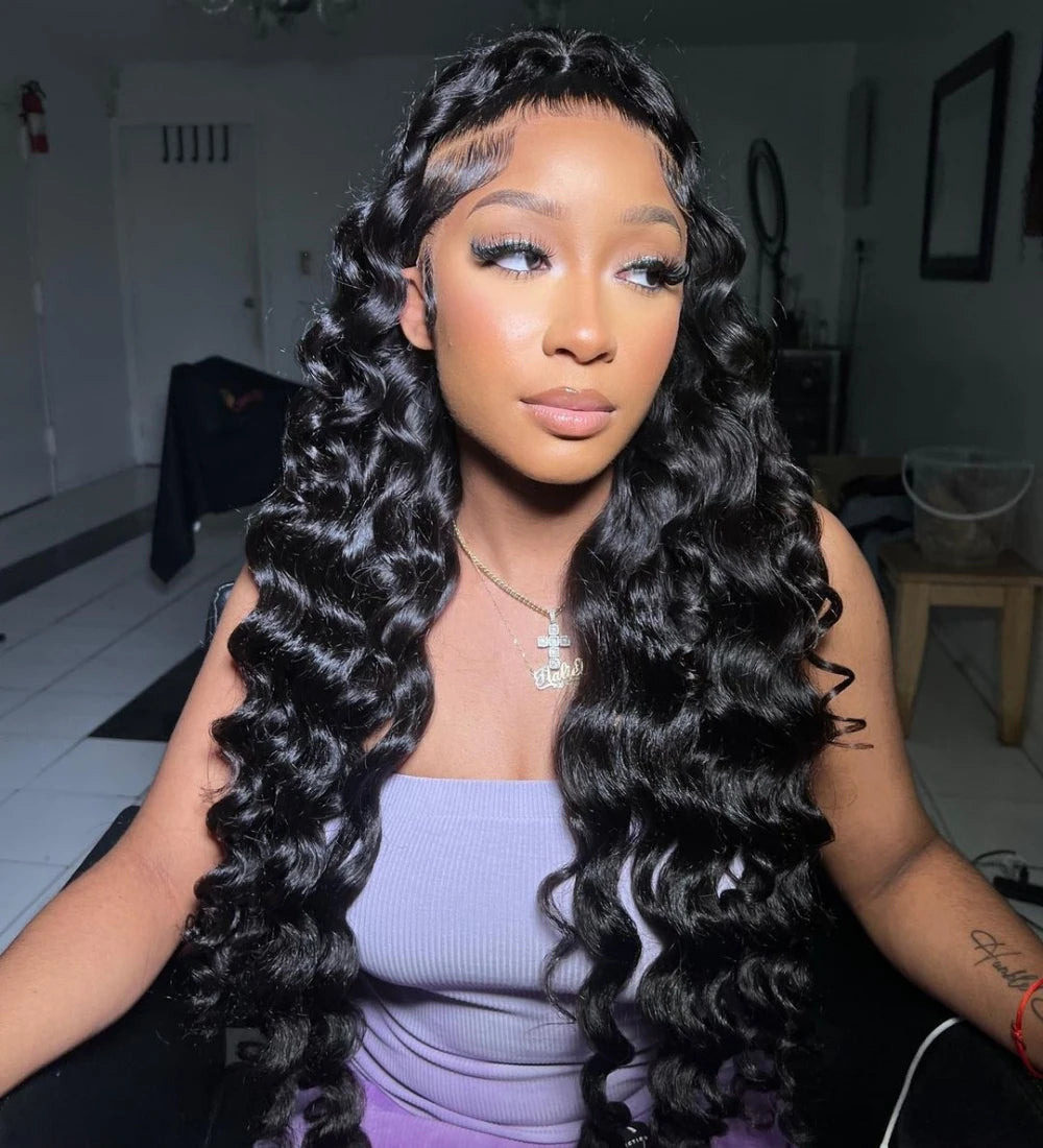 Loose Deep Wave 13x6 HD Lace Frontal Wig Human Hair Brazilian 40 Inch Curly Wigs 360 Full Lace Front Human Hair Wig Pre Plucked