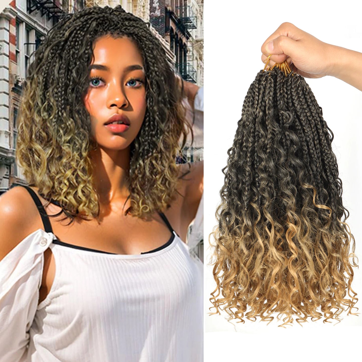 12 Inch Goddess Box Braids Crochet Hair Synthetic Bohemian Boho Crochet Box Braids With Curl Ends Box Braids Hair Extensions
