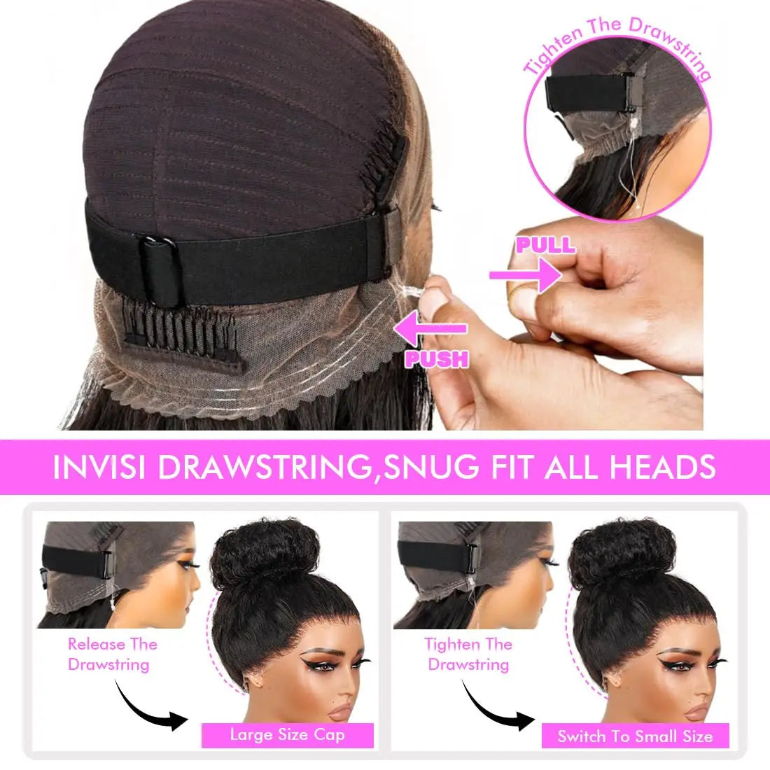 250 Density Invisi Strap 360 Full HD Lace Frontal Kinky Curly Wig Black Human Hair Drawstring Snug 30 inch Water Wig Glueless