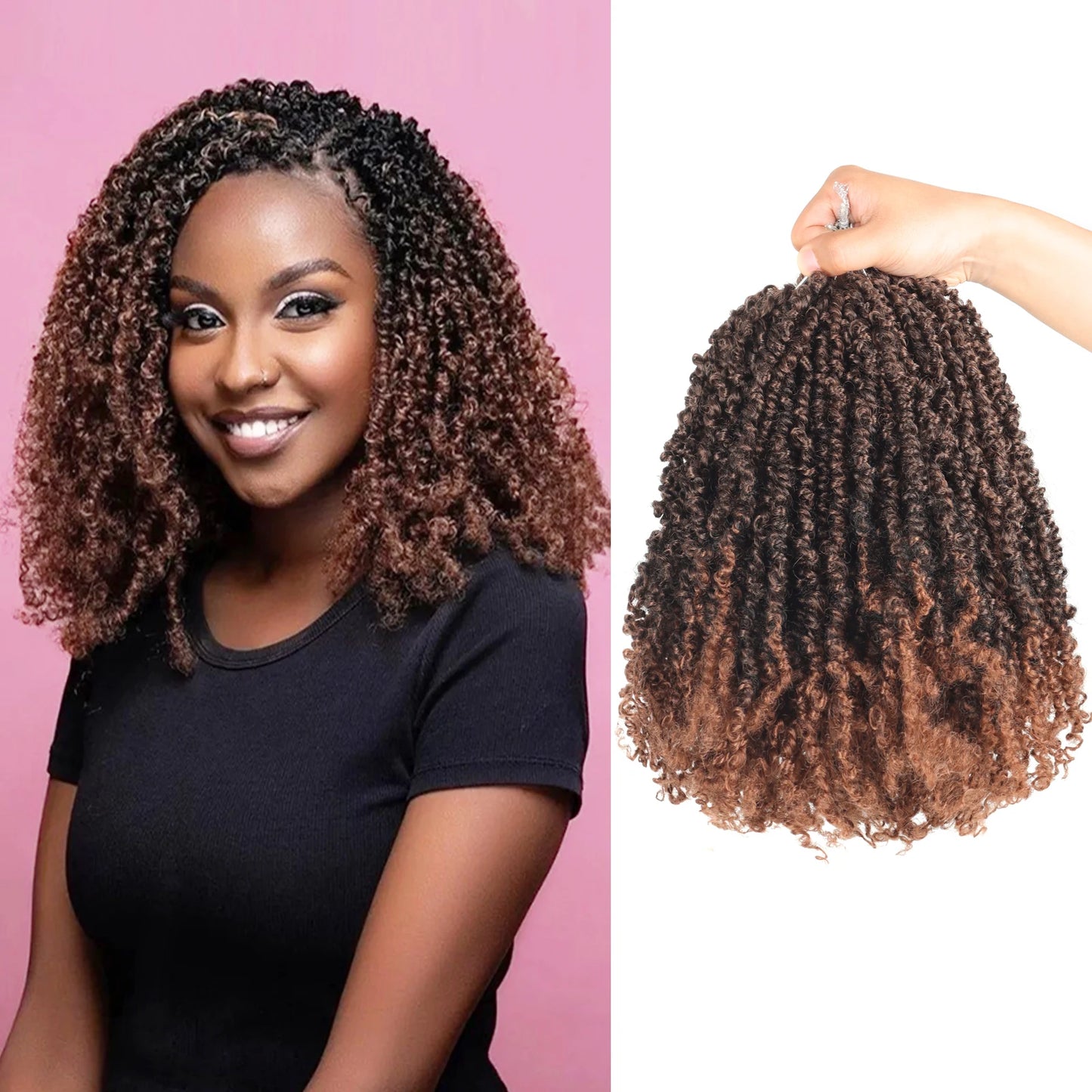 Yanky Twist Crochet Hair Fluffy Spring Mini Twist Passion Twist Ombre Brown Pre-Looped Crochet Braids Braiding Hair