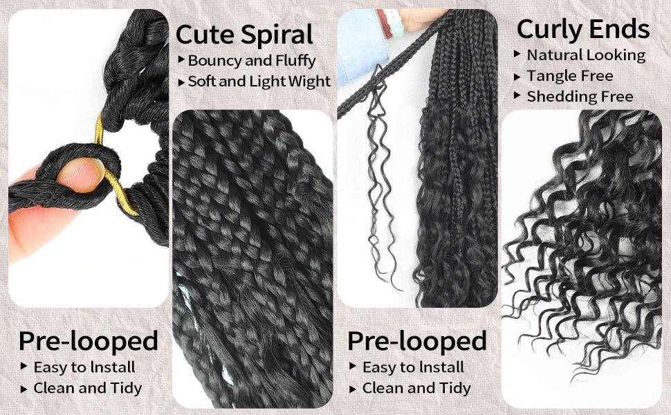 12 Inch Goddess Box Braids Crochet Hair Synthetic Bohemian Boho Crochet Box Braids With Curl Ends Box Braids Hair Extensions