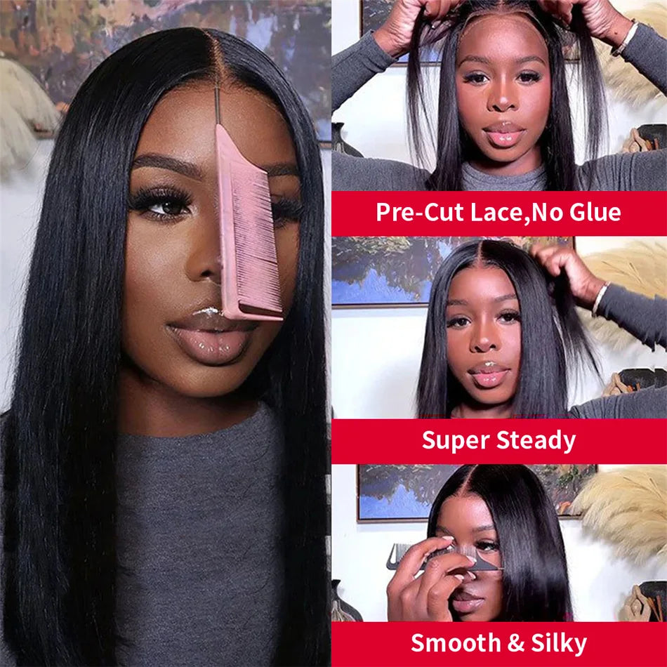 250 Density Straight 13x6 HD Black Lace Frontal Wigs 5x5 Glueless 30 40 Inch 13x4 Lace Front Human Hair Wig Bone Closure Wear Go