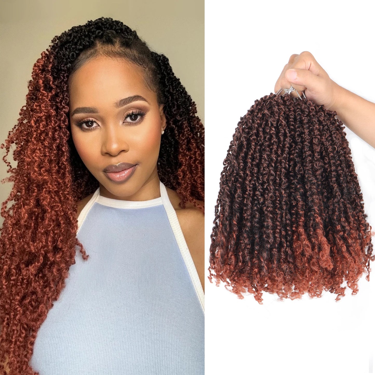 Yanky Twist Crochet Hair Fluffy Spring Mini Twist Passion Twist Ombre Brown Pre-Looped Crochet Braids Braiding Hair