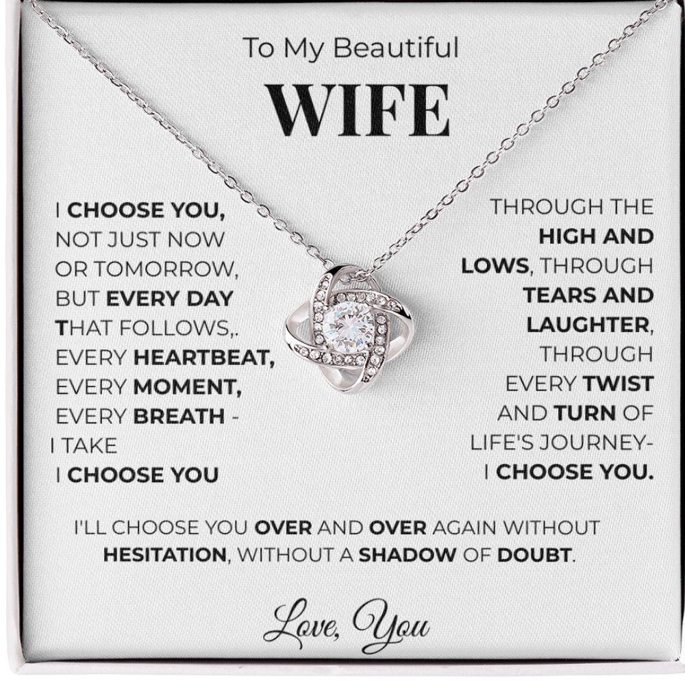 To My Beautiful Wife Love Knot Necklace – Romantic Gift for, Anniversary Wedding, Valentines Gift, Forever Love Jewelry