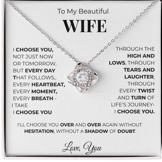 To My Beautiful Wife Love Knot Necklace – Romantic Gift for, Anniversary Wedding, Valentines Gift, Forever Love Jewelry