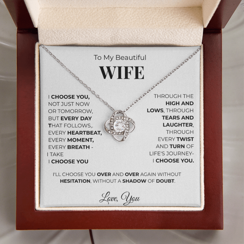 To My Beautiful Wife Love Knot Necklace – Romantic Gift for, Anniversary Wedding, Valentines Gift, Forever Love Jewelry