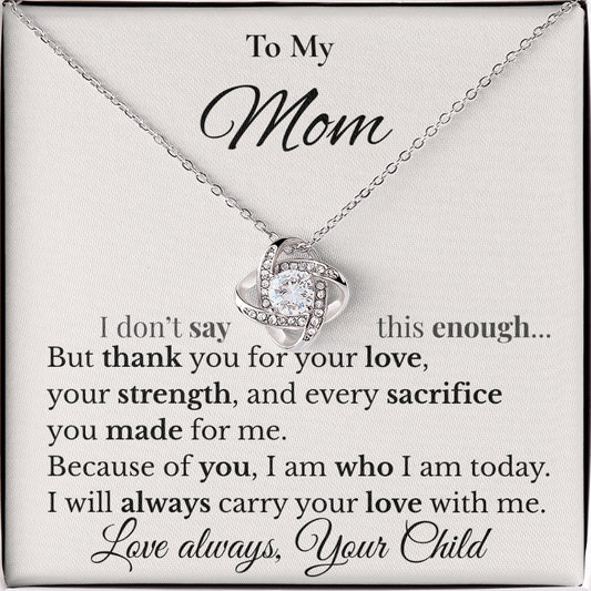 To My Mom Necklace from Daughter - Mothers Day Gift- Love Knot Necklace for Mom