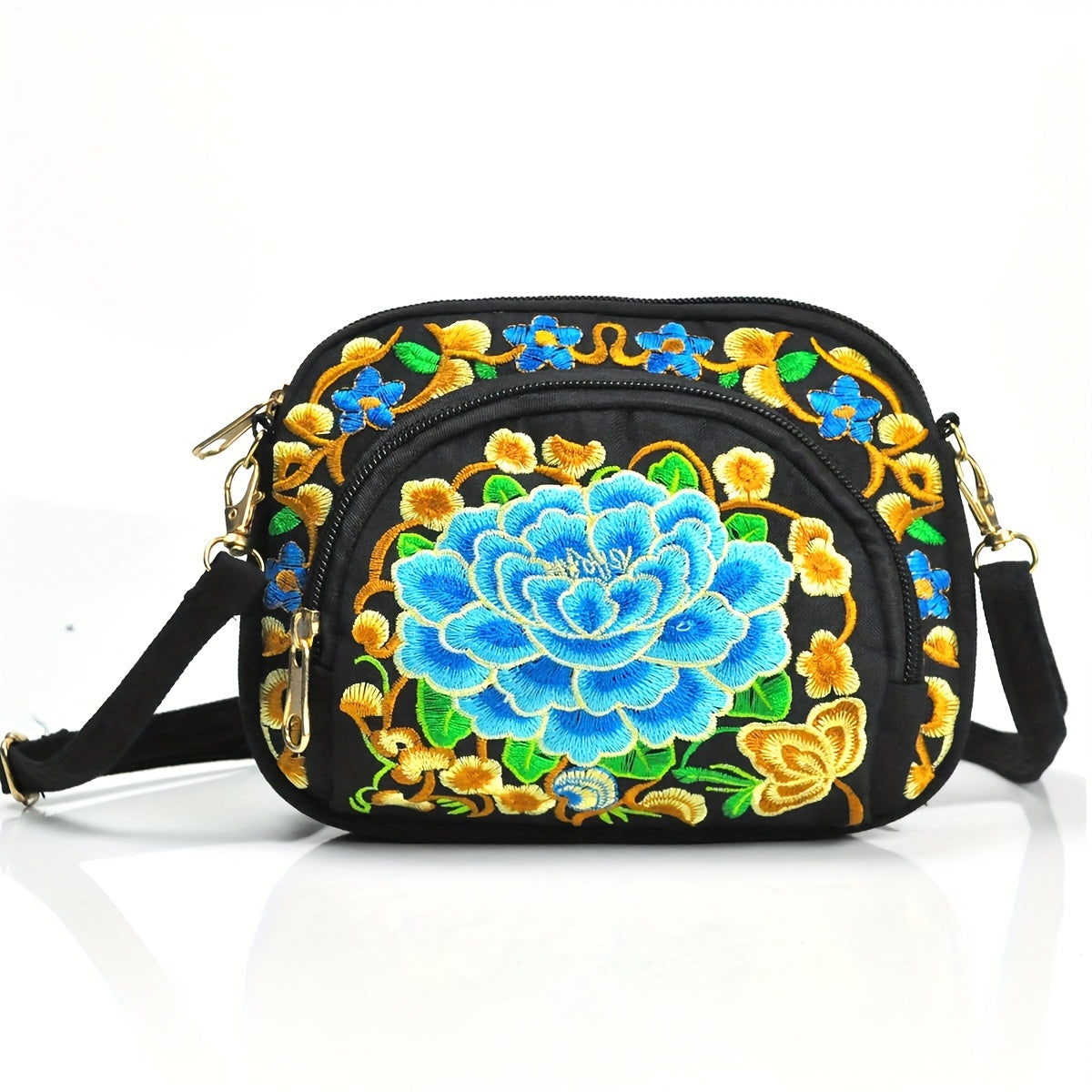 Stylish Double-Sided Embroidered Canvas Coin Purse Phone Bag for Women - Spacious Interior, Zipper Closure, and Detachable Strap - Ideal for Daily Use and Travel