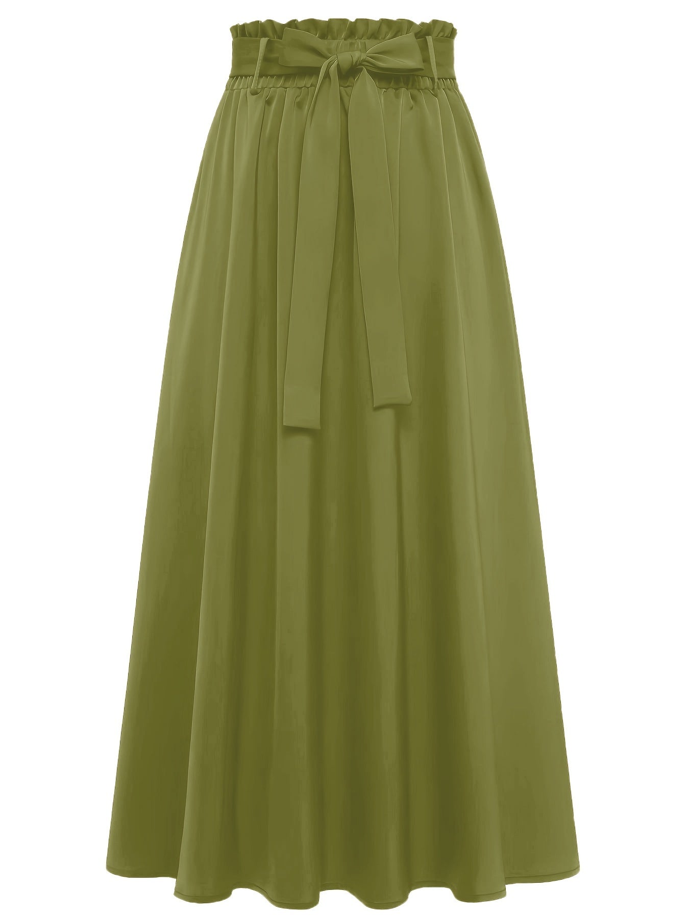 Solid Belted Maxi Skirts, Elegant Pleated Versatile Skirts, Women's Clothing