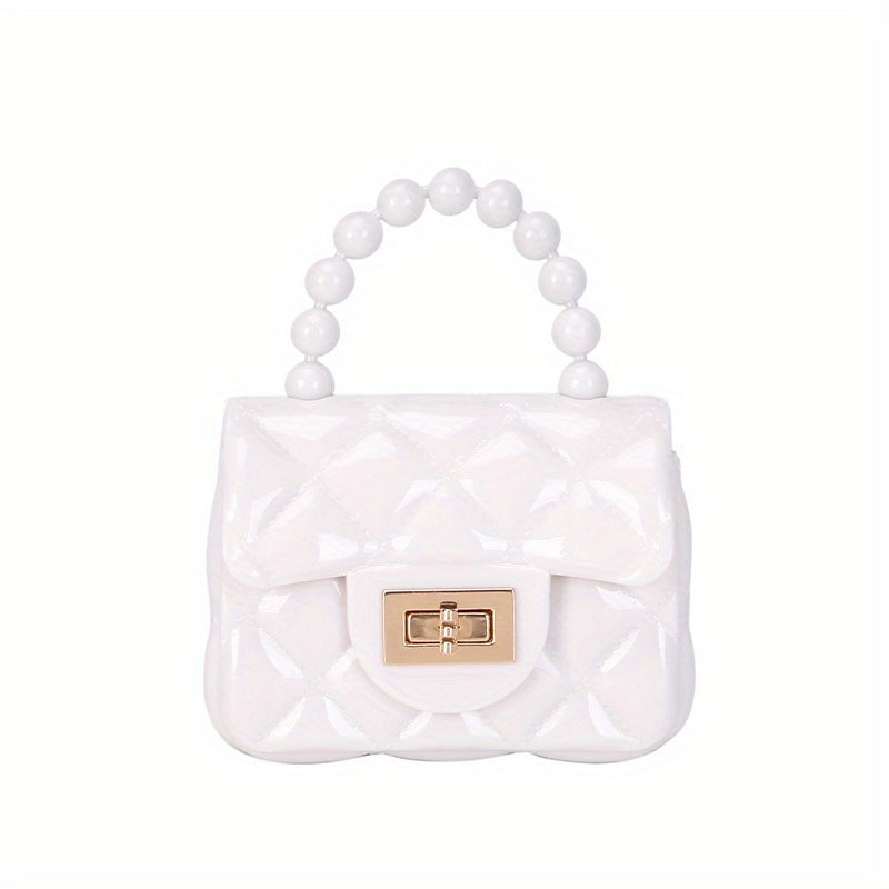 Vibrant Girls Pearl-Embellished Argyle Purse - Stylish & Durable with Adorable Princess Handle - Perfect for Parties & Special Occasions - A Thoughtful Gift Idea