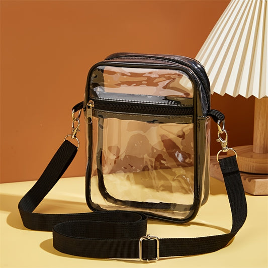 Stylish Mini Clear Crossbody Bag - Trendy PVC Square Phone Purse with Zipper Closure, Adjustable Shoulder Strap, and Spacious Interior - Perfect for Beach, Travel, and Daily Use (5.9*7.4*1.9) Inch