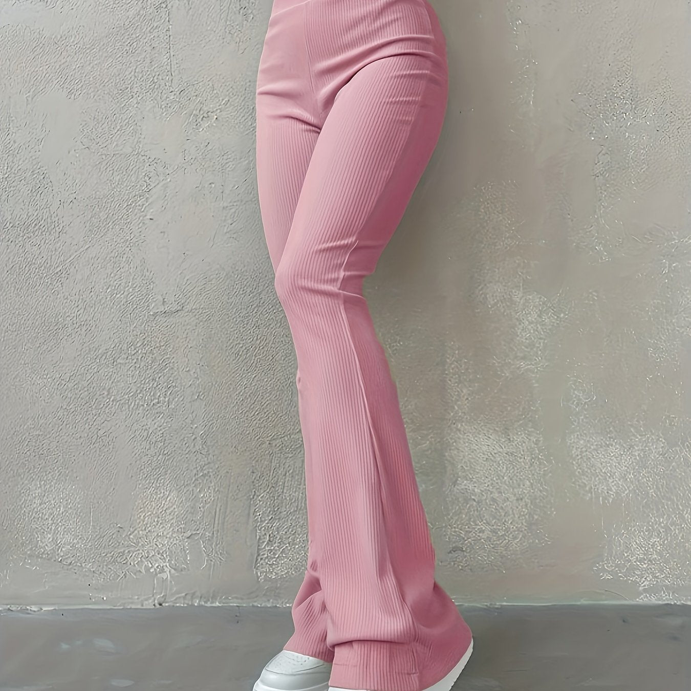Stylish Flare Leg Pants - Soft and Stretchy Ribbed Fabric, Comfortable High-Rise Design, Flexible and Form-Fitting Waistband, Fashionable Flared Leg Style - Chic Womens Clothing for Everyday Wear
