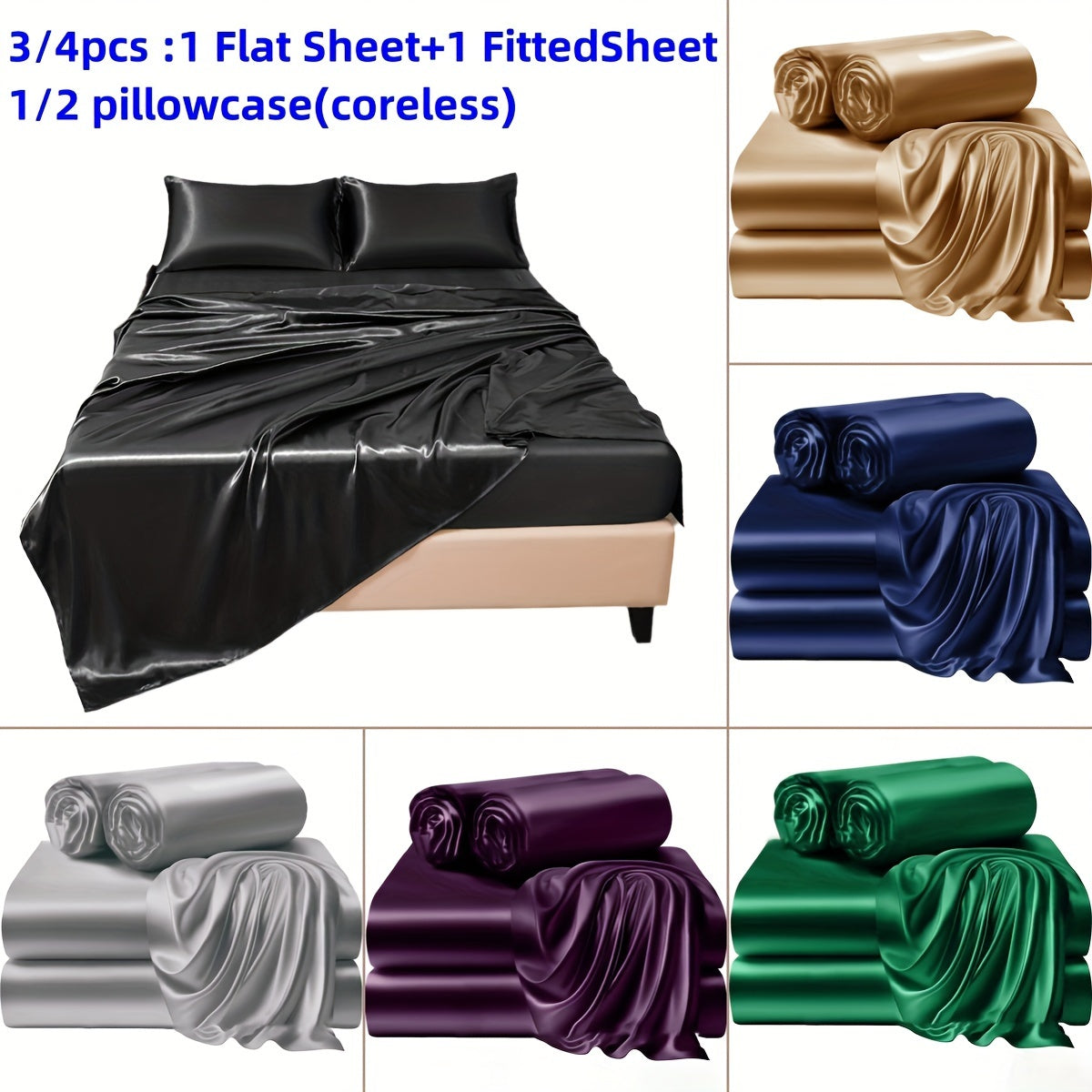 3/4 Pieces Of Solid Color Bed Sheets And Bed Skirts, 1/2 Pillowcases, A Set Of Three Or Four, Soft And Silky