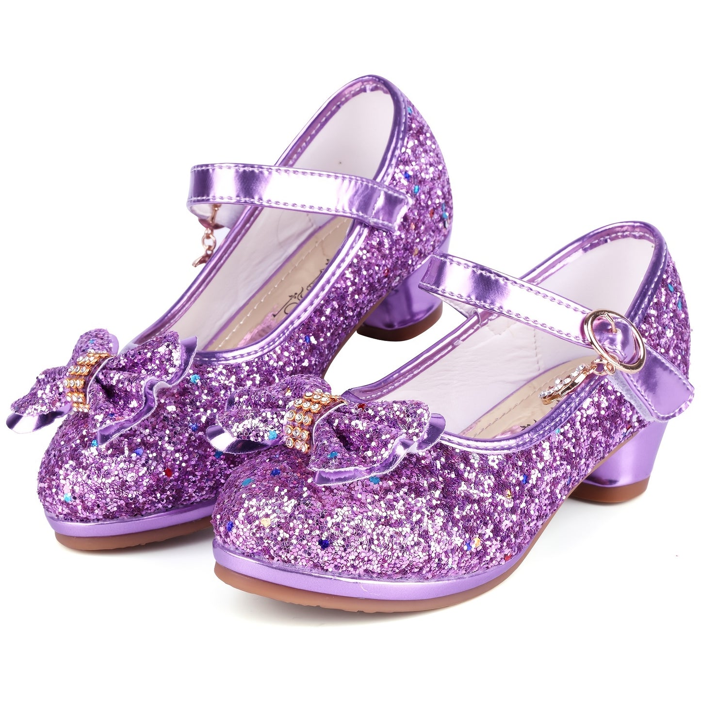 Girl Sandals Glitter Princess Shoes With Sequin, Party Shoes Bling Bowknot High Heels Wedding Birthday Dress Shoes
