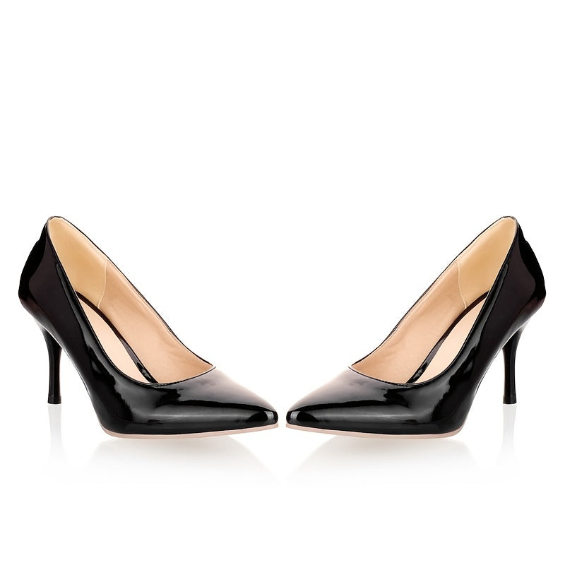 Women's Pointed Toe High Heels, Black Soft Sole Slip On Pumps, Office OL Style Stiletto Heels