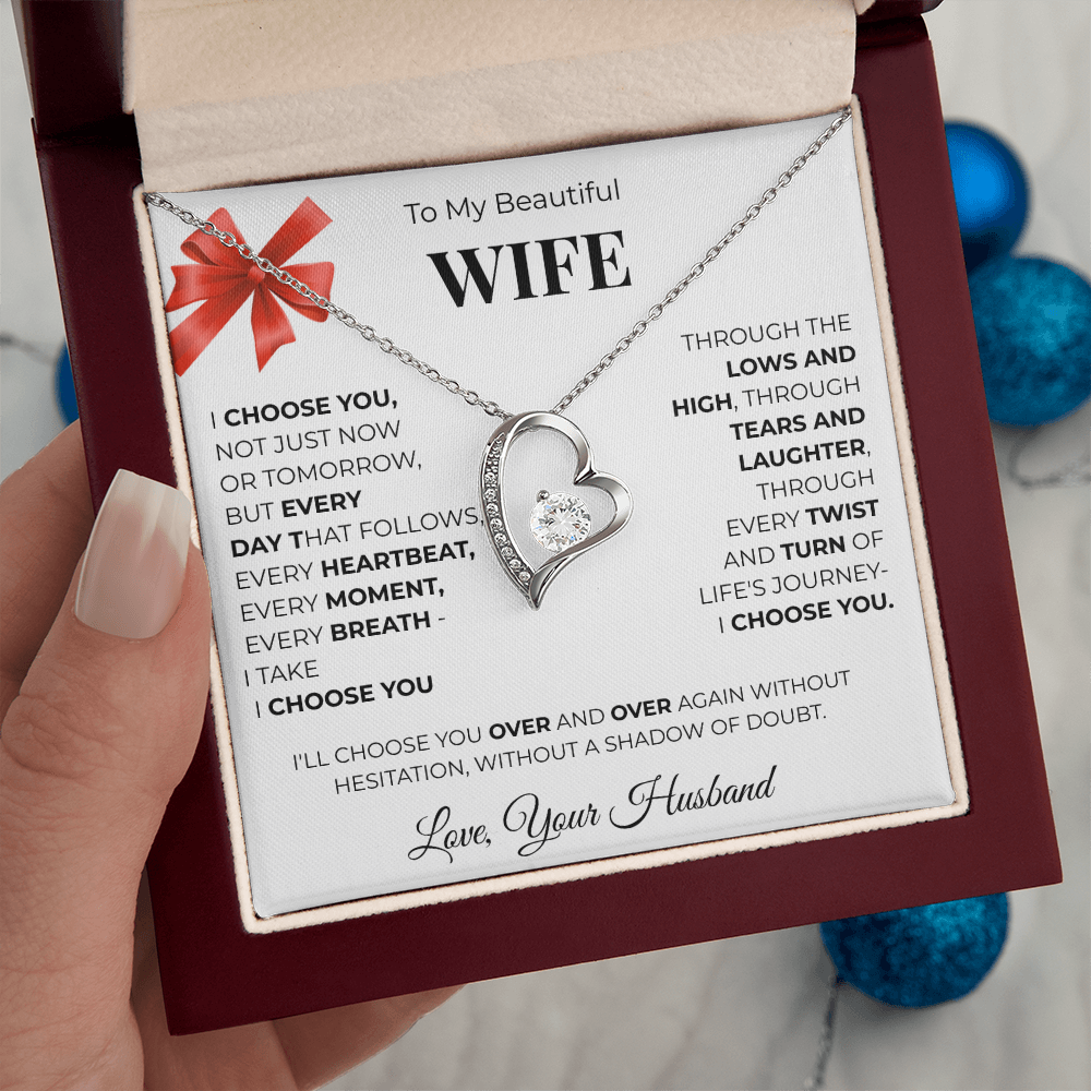 To My Beautiful Wife, Forever Love Necklace Message Card , A Gift from My Heart