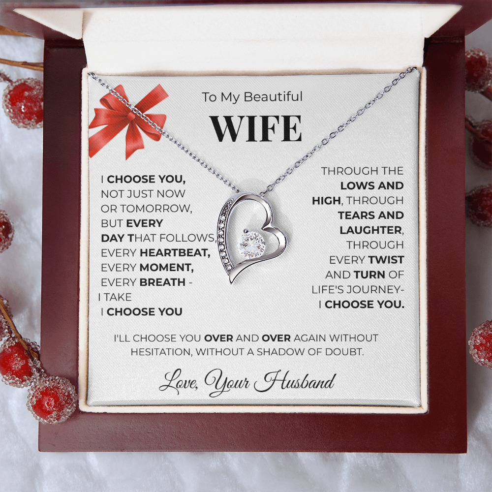 To My Beautiful Wife, Forever Love Necklace Message Card , A Gift from My Heart