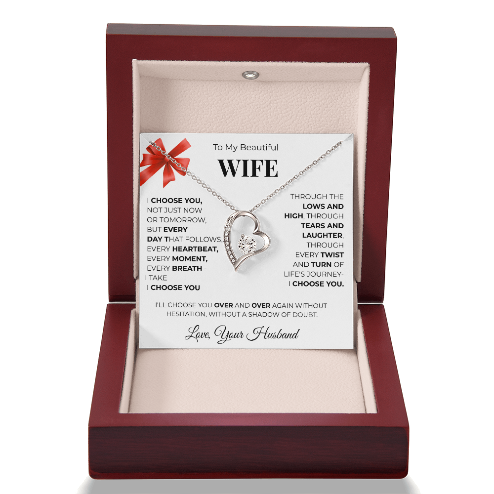 To My Beautiful Wife, Forever Love Necklace Message Card , A Gift from My Heart