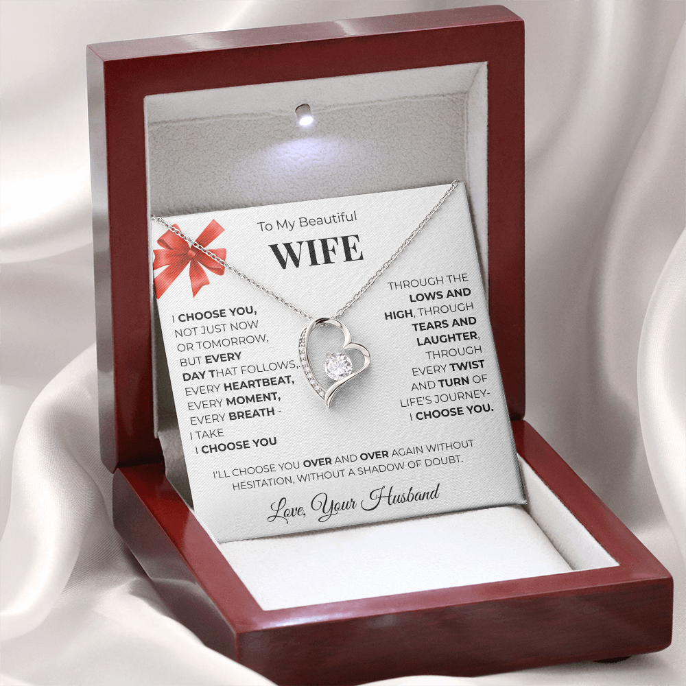 To My Beautiful Wife, Forever Love Necklace Message Card , A Gift from My Heart