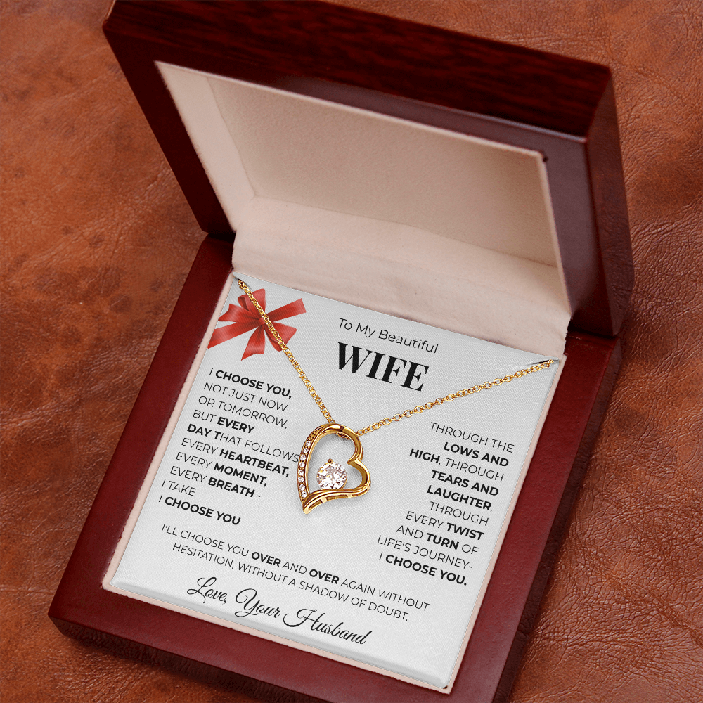 To My Beautiful Wife, Forever Love Necklace Message Card , A Gift from My Heart