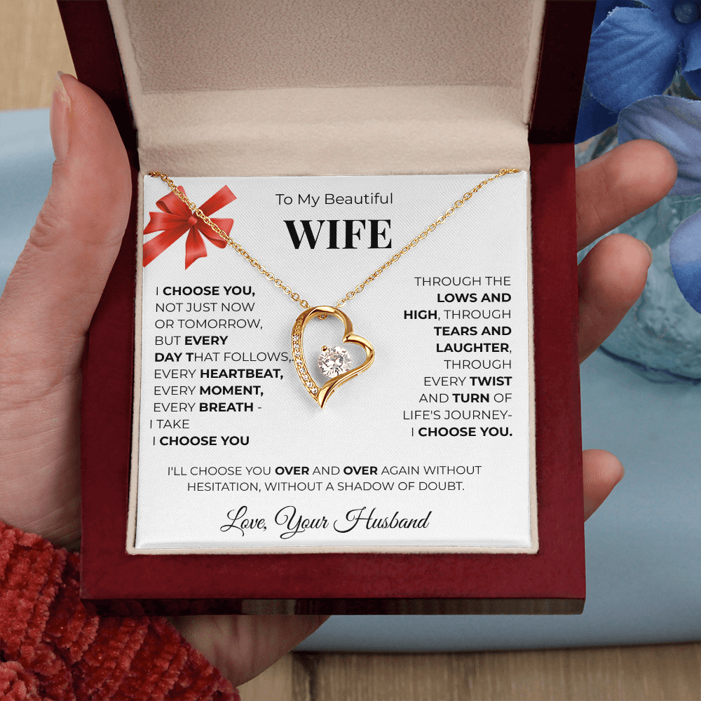 To My Beautiful Wife, Forever Love Necklace Message Card , A Gift from My Heart