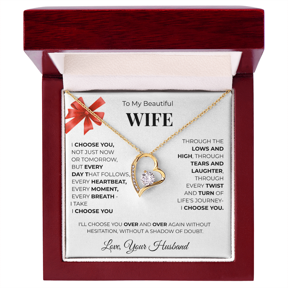 To My Beautiful Wife, Forever Love Necklace Message Card , A Gift from My Heart