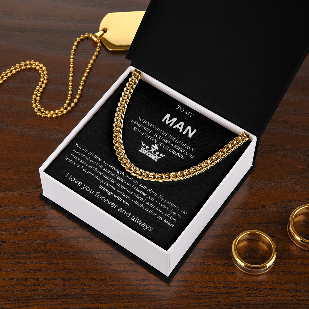 To My Man – King Crown Cuban Chain Necklace Gift