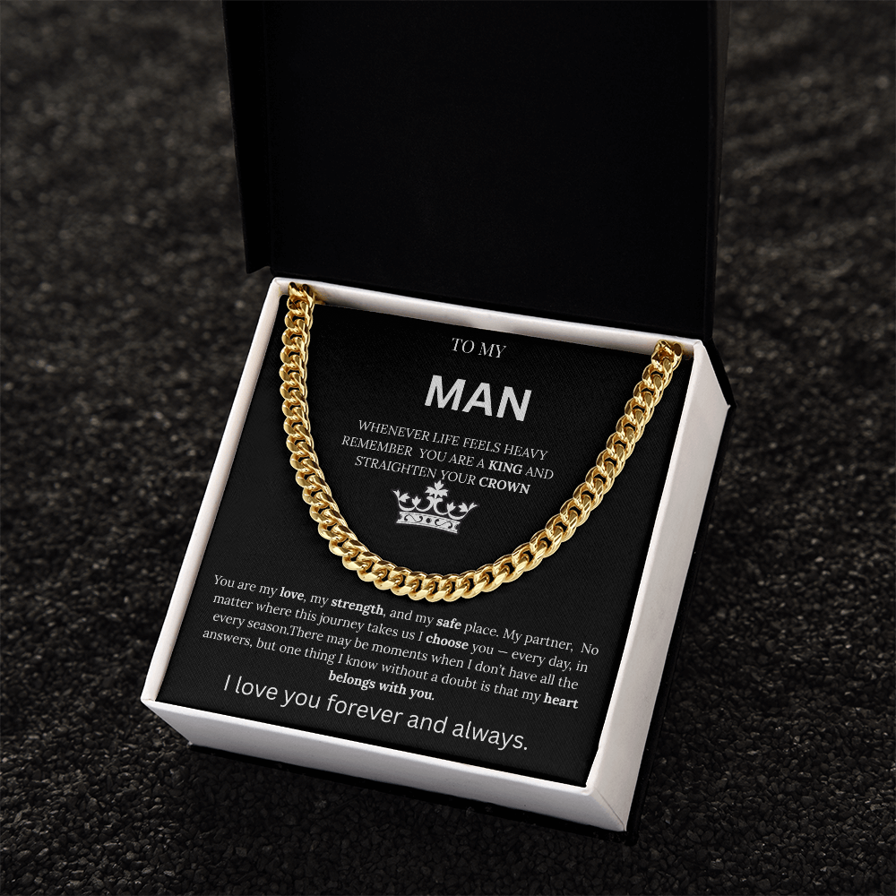 To My Man – King Crown Cuban Chain Necklace Gift