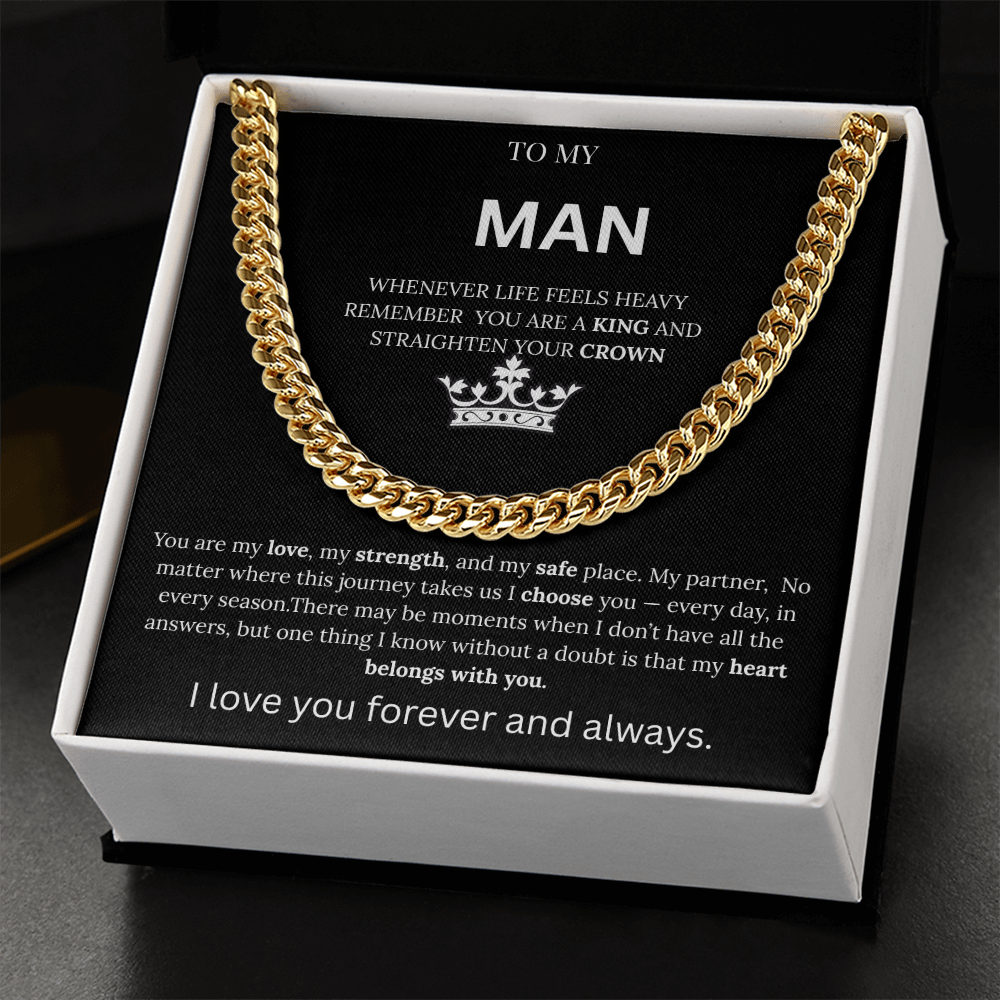 To My Man – King Crown Cuban Chain Necklace Gift