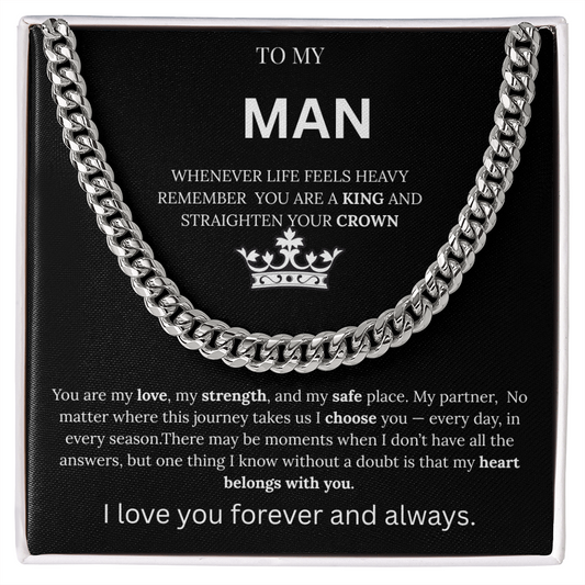 To My Man – King Crown Cuban Chain Necklace Gift