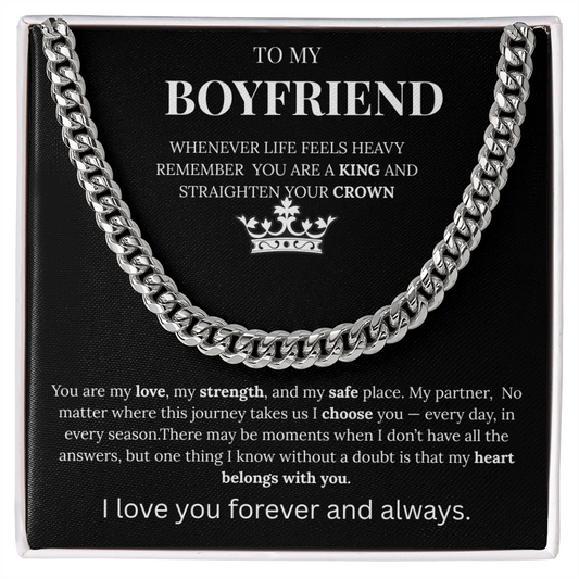 To My Boyfriend– King Crown Cuban Chain Necklace Gift Vehaven