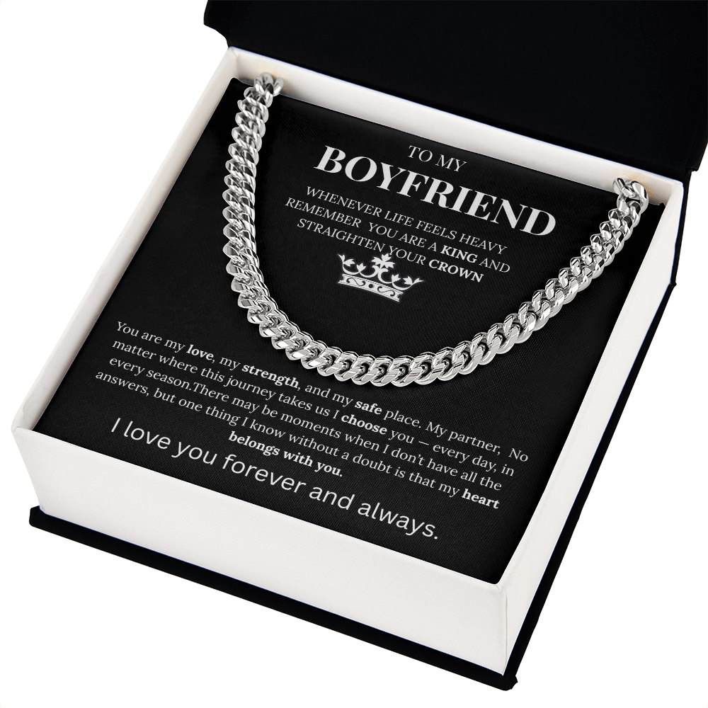 To My Boyfriend– King Crown Cuban Chain Necklace Gift Vehaven