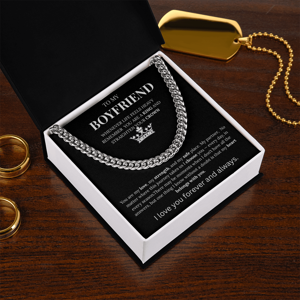 To My Boyfriend– King Crown Cuban Chain Necklace Gift Vehaven