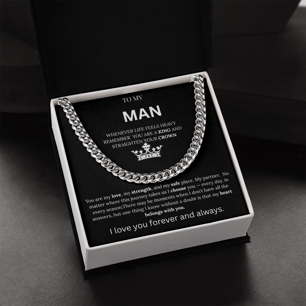 To My Man – King Crown Cuban Chain Necklace Gift