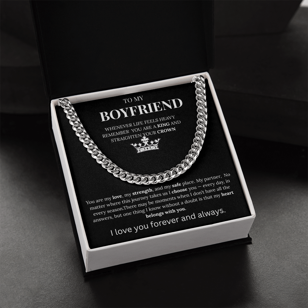 To My Boyfriend– King Crown Cuban Chain Necklace Gift Vehaven