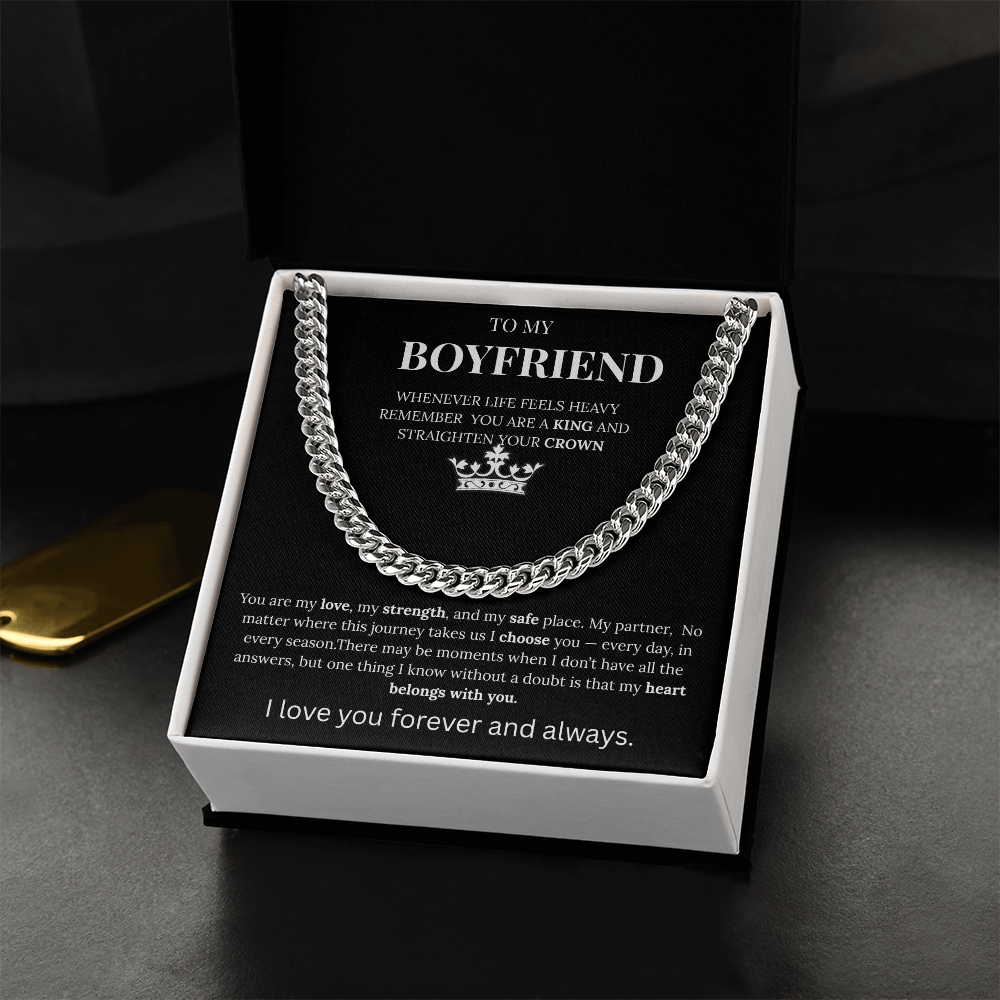 To My Boyfriend– King Crown Cuban Chain Necklace Gift Vehaven