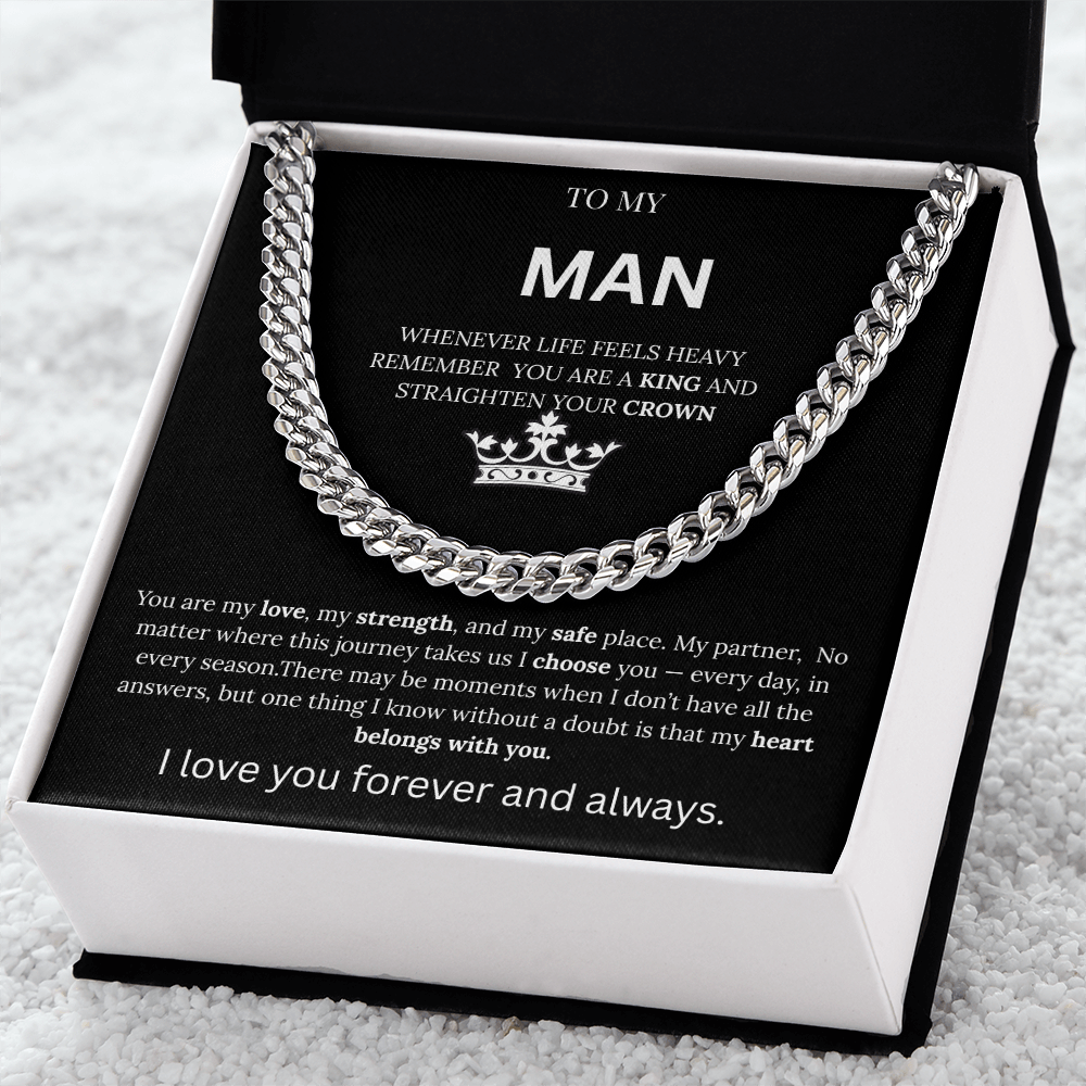 To My Man – King Crown Cuban Chain Necklace Gift
