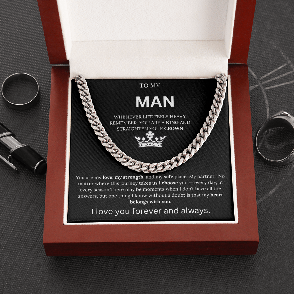 To My Man – King Crown Cuban Chain Necklace Gift