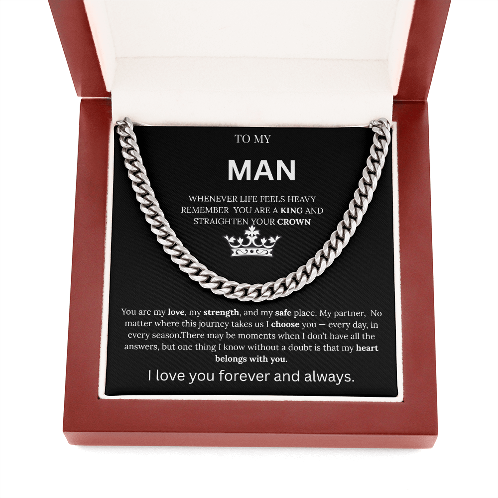 To My Man – King Crown Cuban Chain Necklace Gift