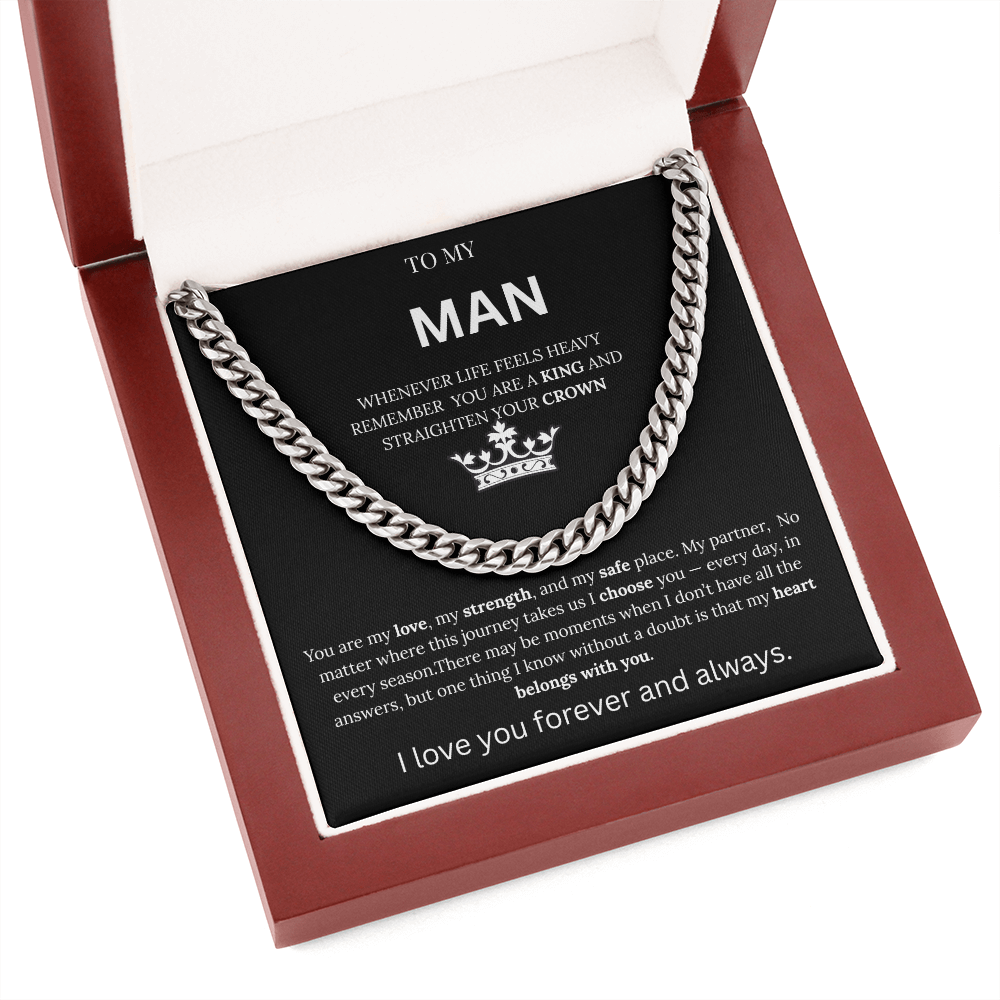 To My Man – King Crown Cuban Chain Necklace Gift