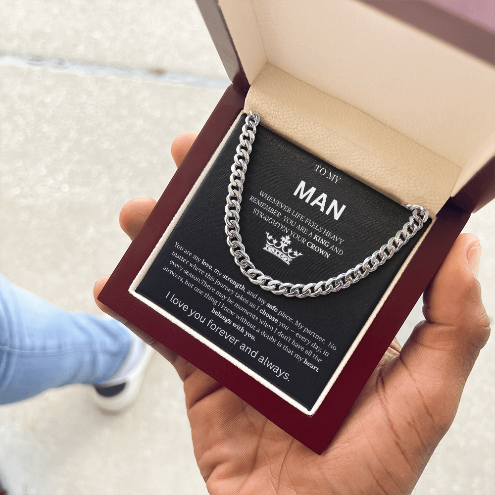 To My Man – King Crown Cuban Chain Necklace Gift